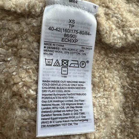 Gap Cozy Boucle Turtleneck Sweater, chunky, XS, tan, 25% merino wool, NWOT - Picture 9 of 12